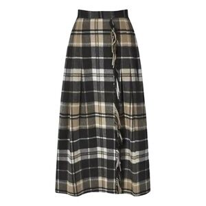 MaxMara Intrend Black and Tan Plaid A-Line Wool Skirt